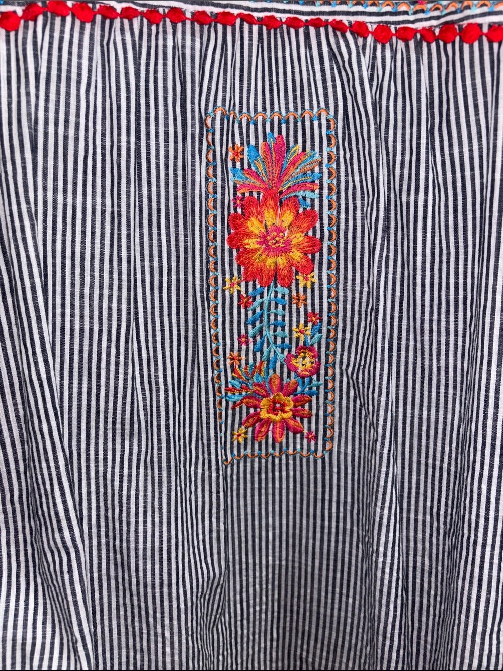 Striped Embroidered Floral Peasant Top - Multicolor - Picture 5 of 8
